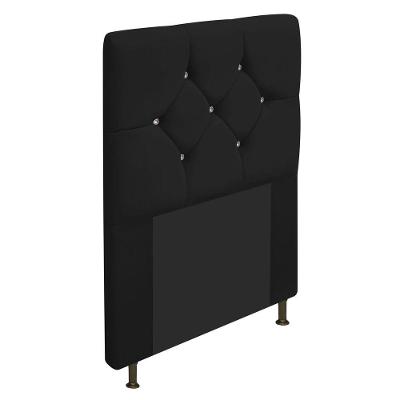 Cabeceira Solteiro C/ Strass 90 Cm Para Cama Box Suede Preto