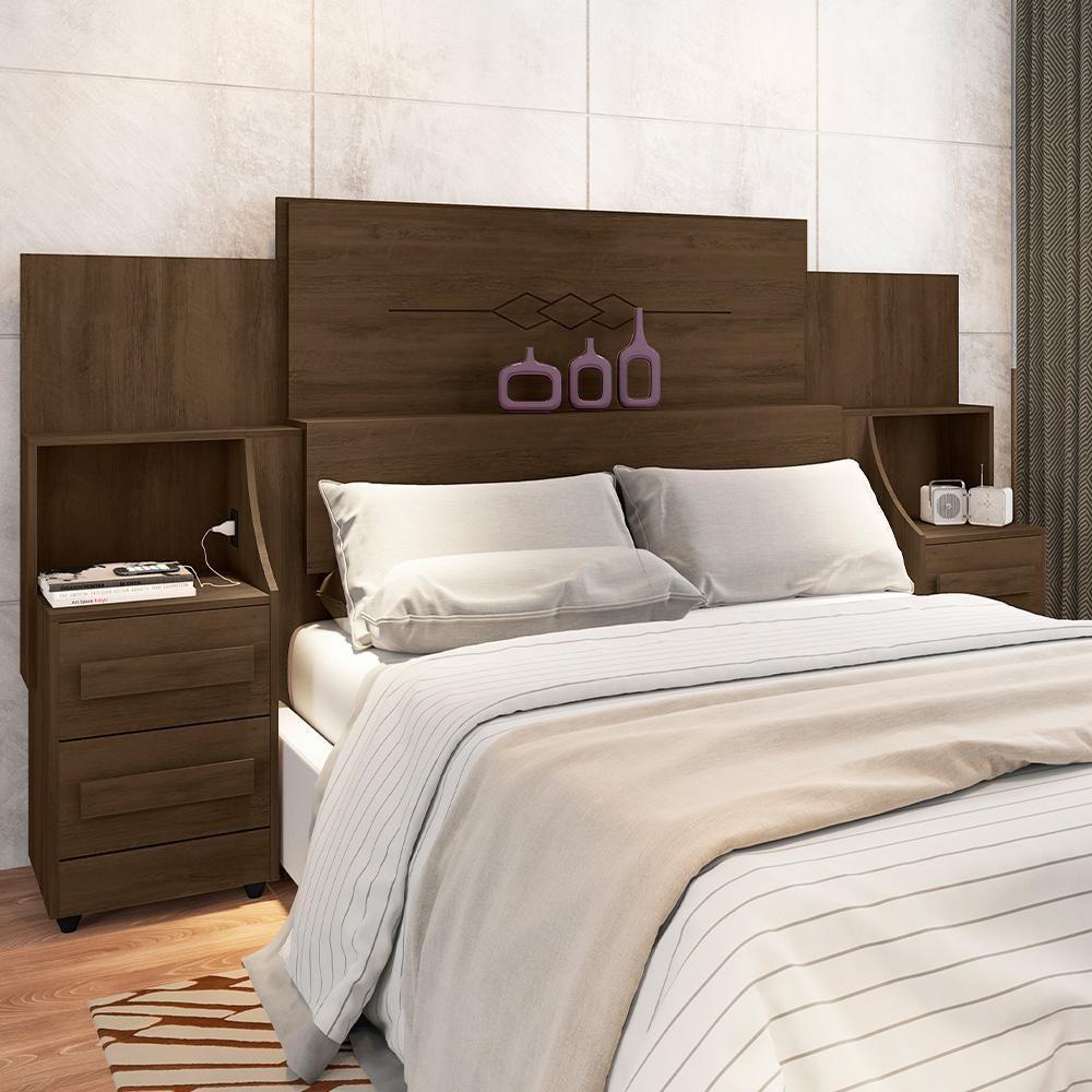 Cabeceira P/Cama De Mdf Rv Móveis Síria C/Mesa Lateral Noce - 1