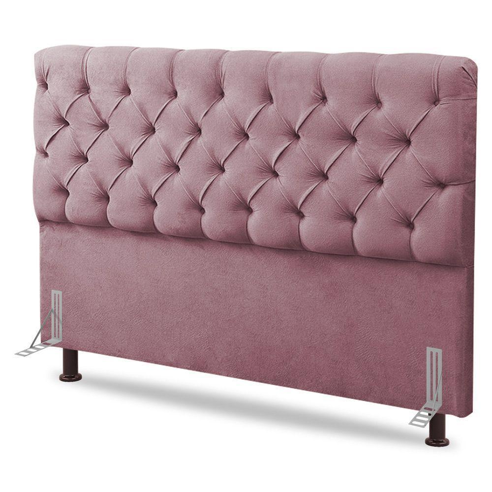 Cabeceira Cama Box Casal Queen Size Lylla 160cm Capitonê Com Frame Veludo Rosê - Abmaza - 1