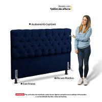 Cabeceira Cama Box Solteiro Lylla 90cm Capitonê Com Frame Veludo Azul Marinho - Abmaza - 5