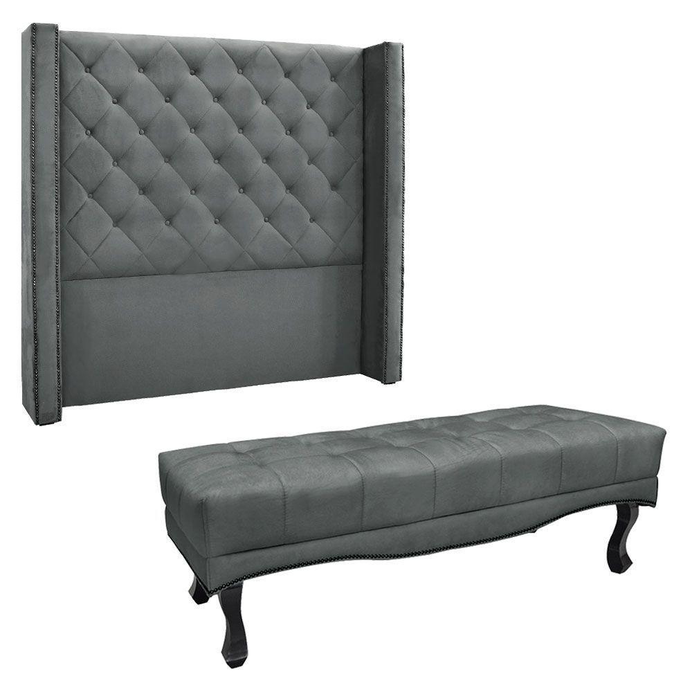 Kit Cabeceira E Calçadeira Solteiro 0,90M Cinza Grafite - 1