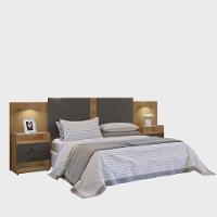 Cabeceira Casal Com 2 Mesas De Cabeceira Cinamomo Grafite - 1