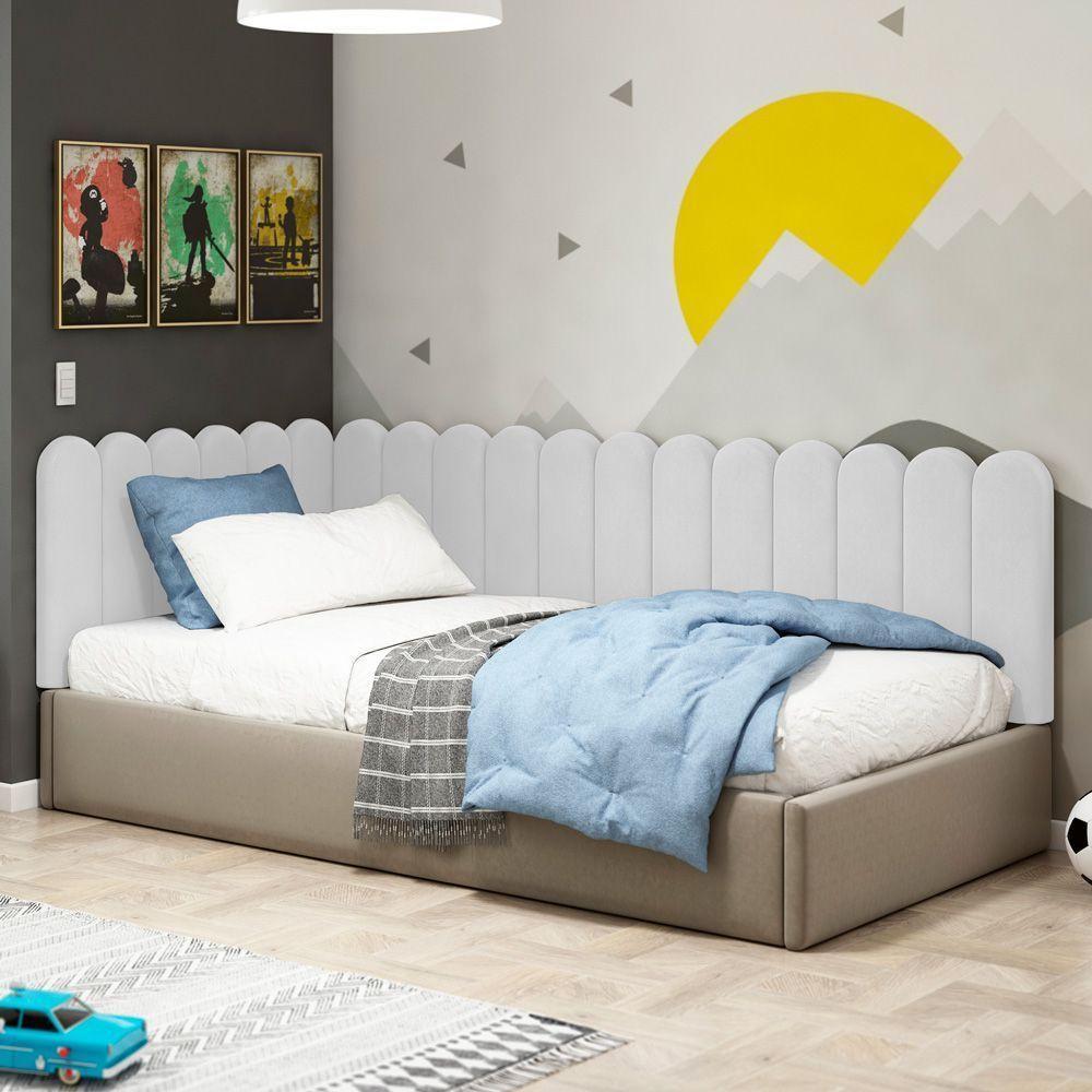 Painel Cabeceira Cama Box Solteiro Lana 90cm Sintético Branco - Abmaza - 7