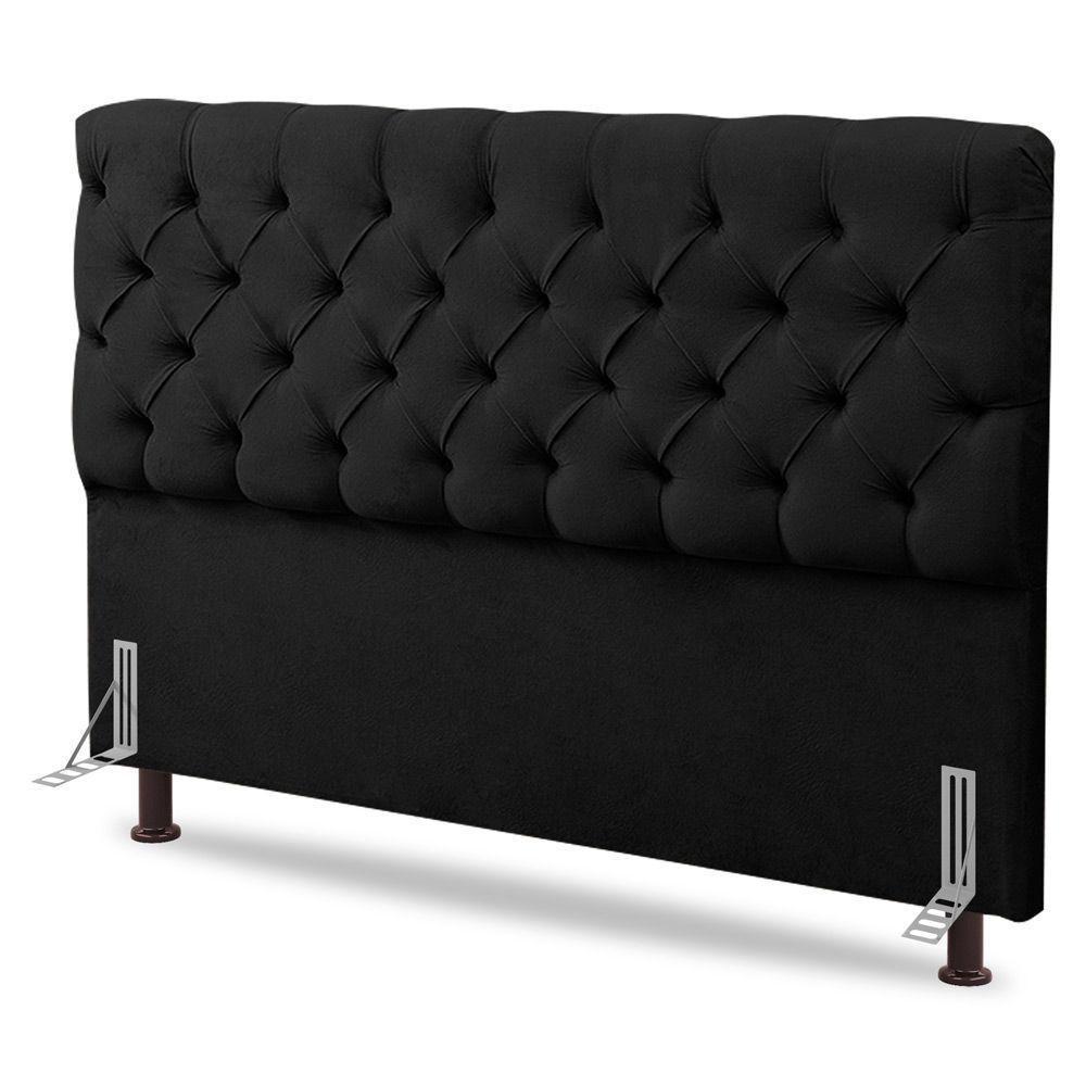 Cabeceira Cama Box Casal King Size Lylla 195cm Capitonê Com Frame Suede Preto - Abmaza - 1