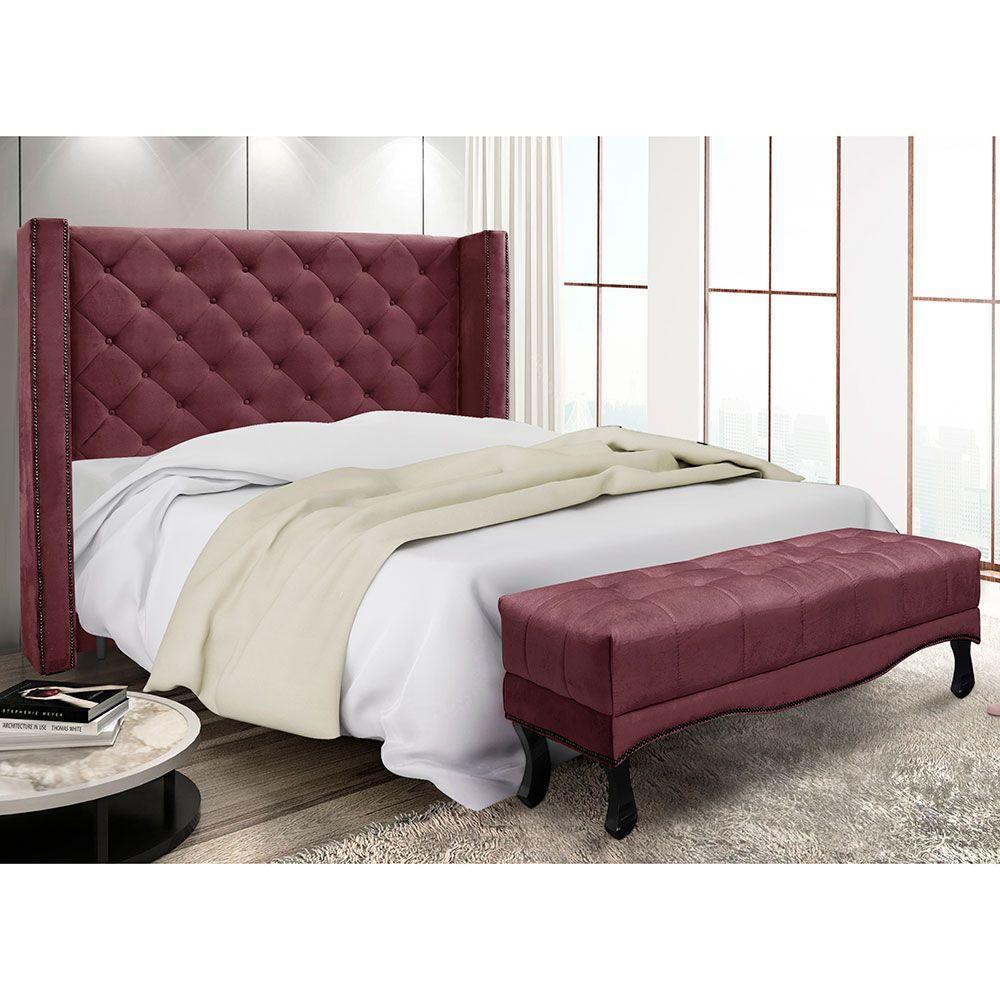 Kit Cabeceira E Calçadeira Queen 1,60M Vinho - 9
