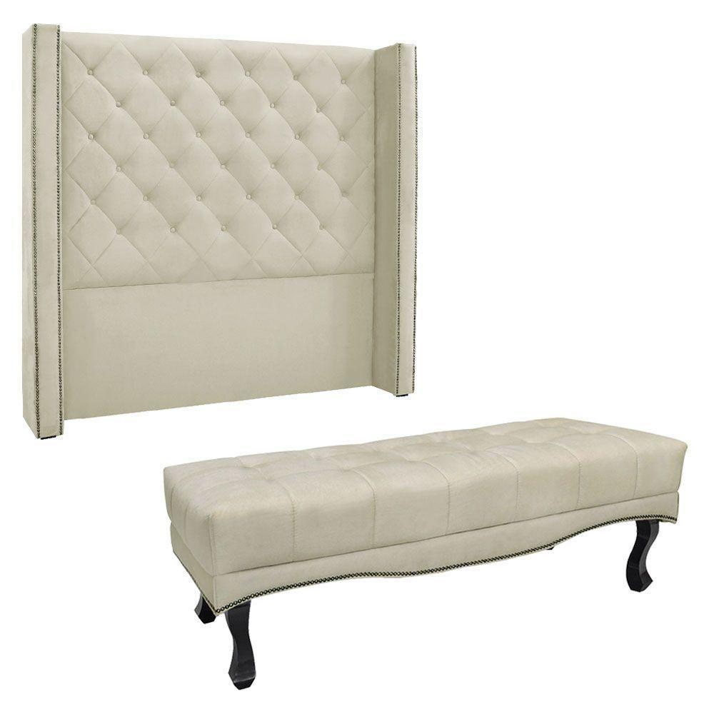 Kit Cabeceira E Calçadeira Solteiro 0,90M Bege - 1