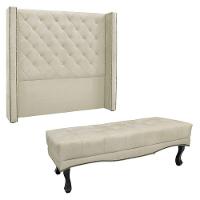 Kit Cabeceira E Calçadeira Solteiro 0,90M Bege - 1