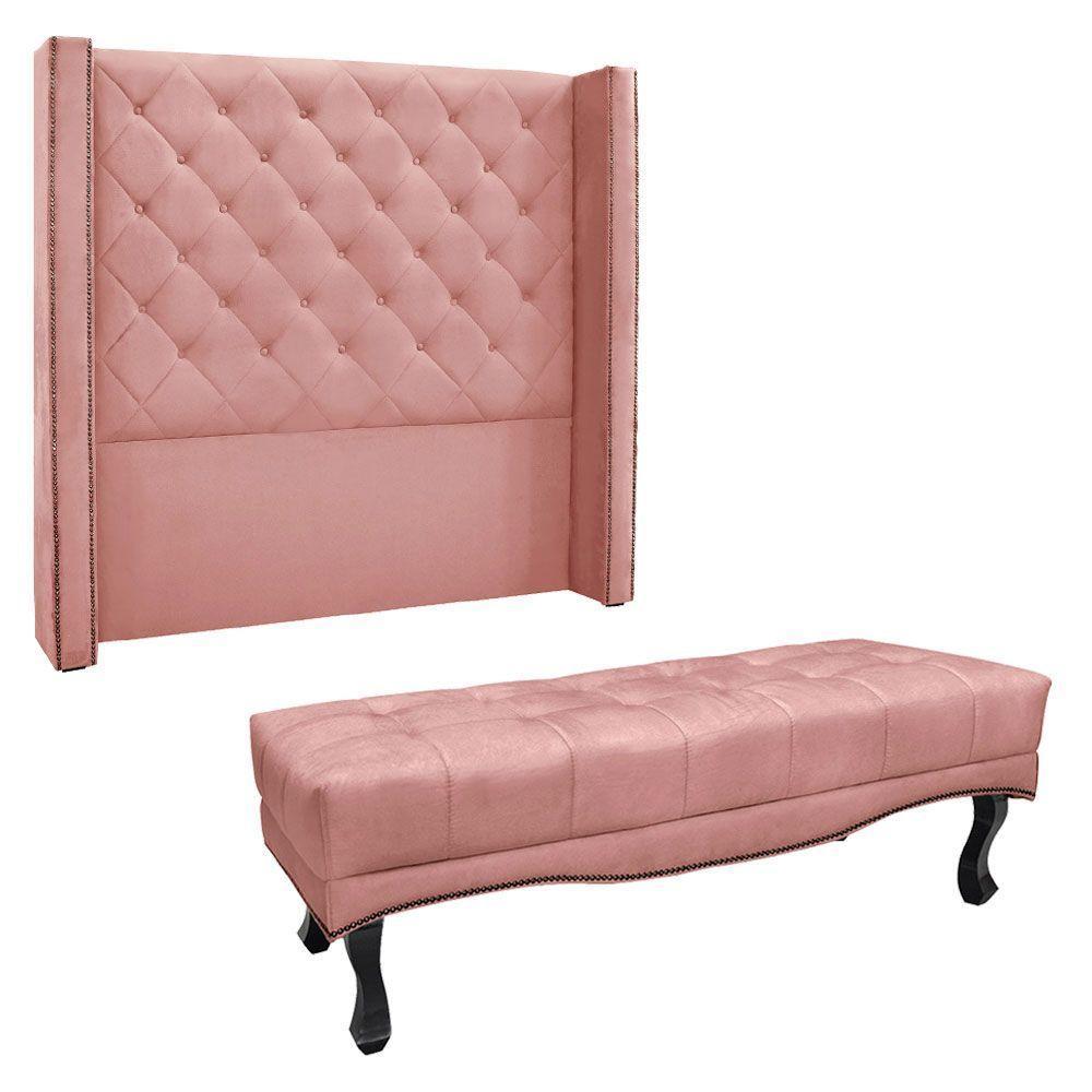 Kit Cabeceira E Calçadeira Queen 1,60M Rosa - 1