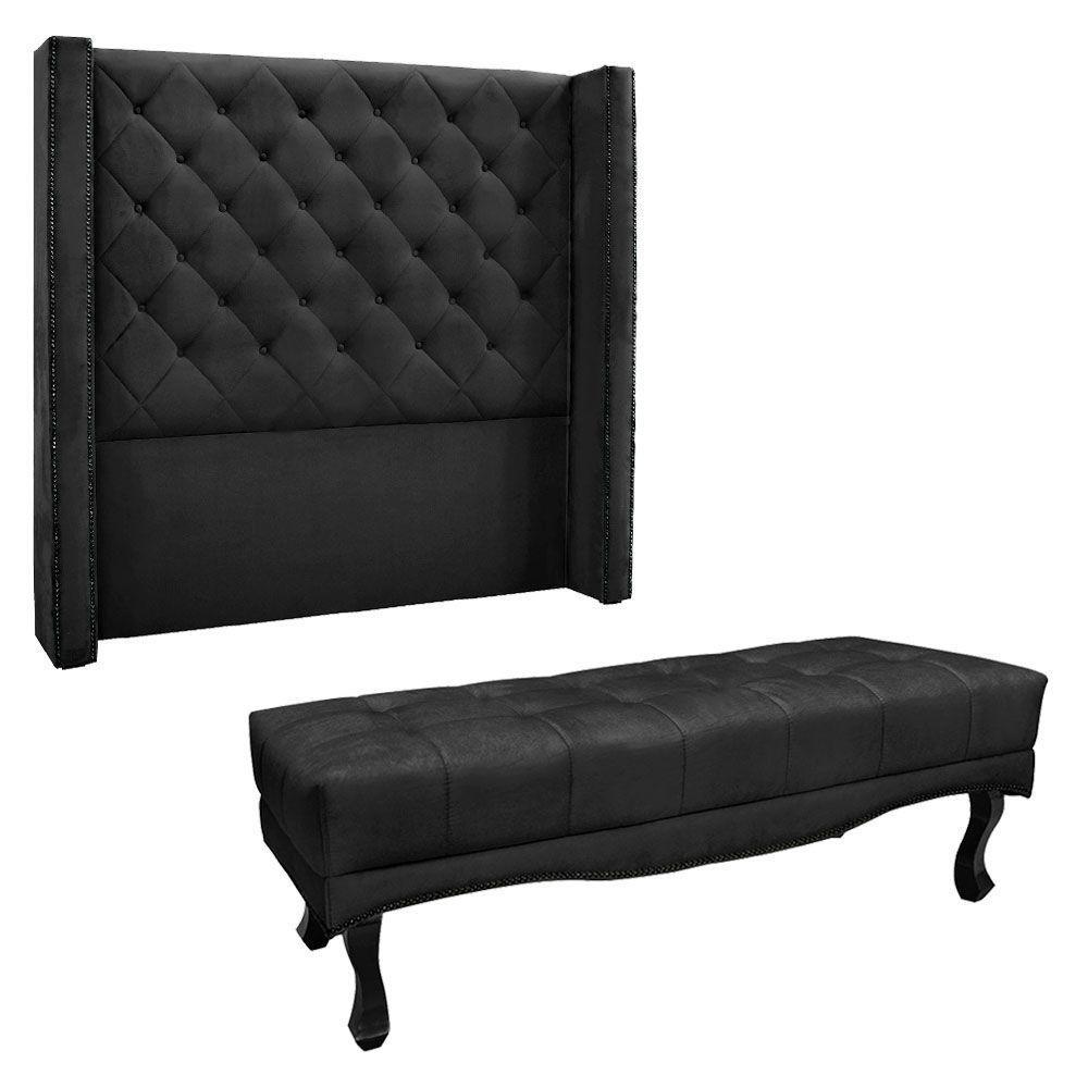 Kit Cabeceira E Calçadeira Queen 1,60M Verde Floresta - 1