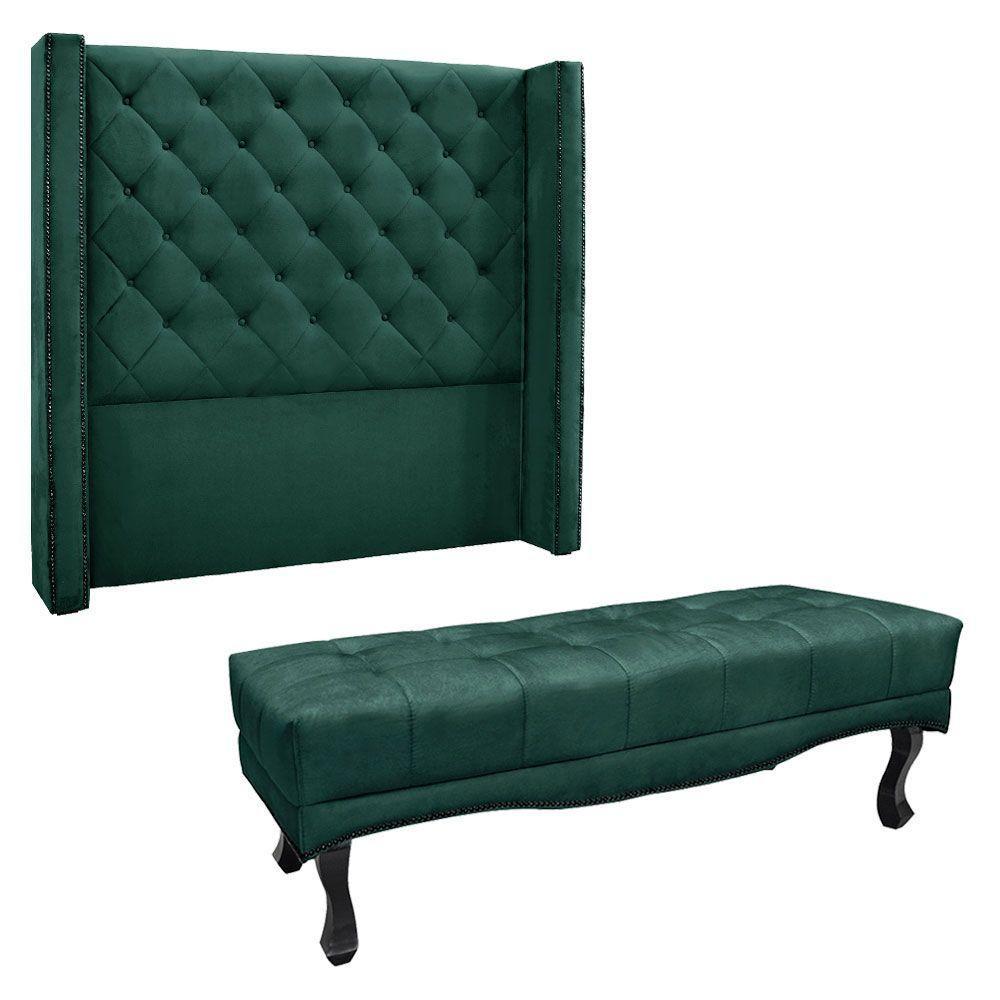 Kit Cabeceira E Calçadeira Queen 1,60M Verde Floresta - 1