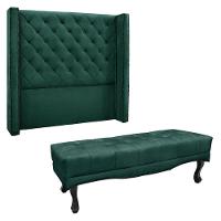 Kit Cabeceira E Calçadeira Queen 1,60M Verde Floresta - 1