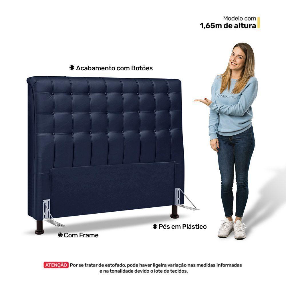 Cabeceira Cama Box Casal Queen Size Ciara 160cm Botonê Com Frame Veludo Azul Marinho - Abmaza - 5