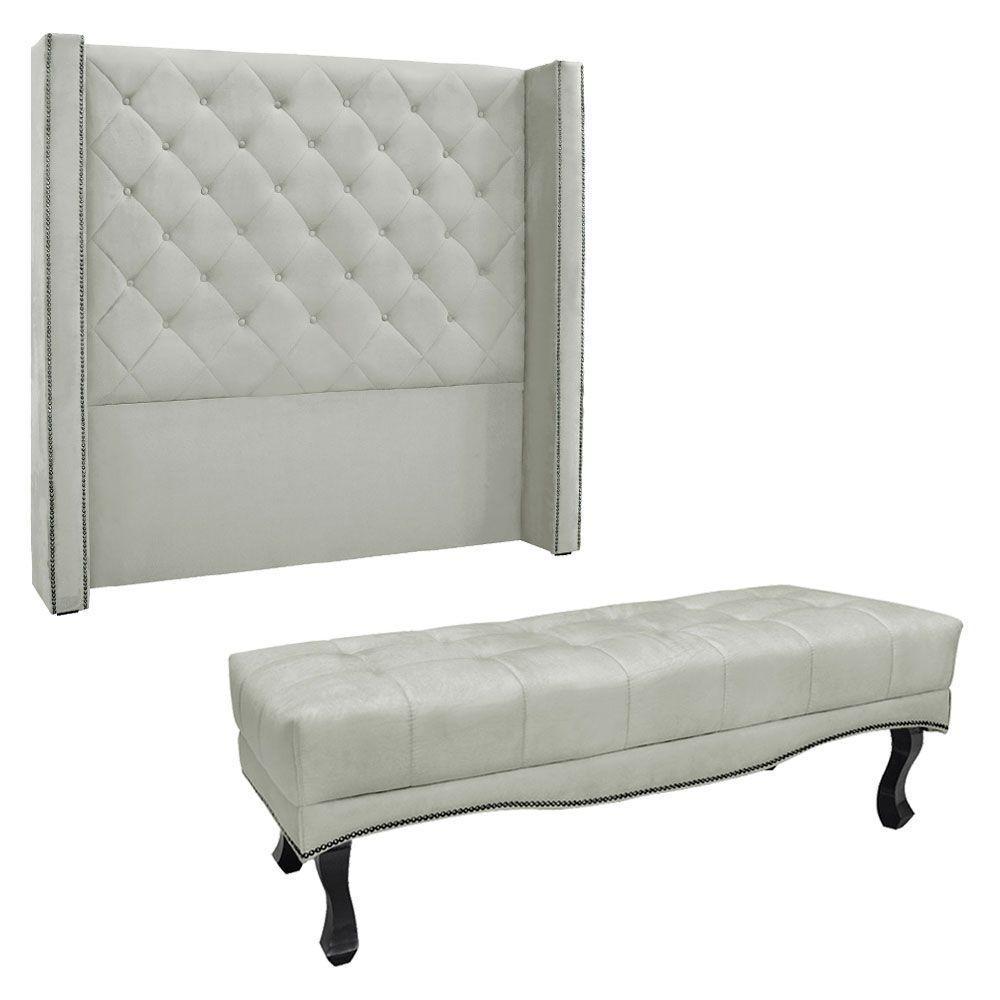 Kit Cabeceira E Calçadeira Queen 1,60M Cinza Prata - 1