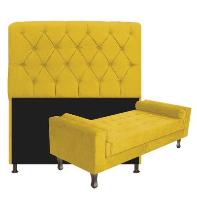 Kit Cabeceira e Recamier 195 Cm King Size Suede Amarelo