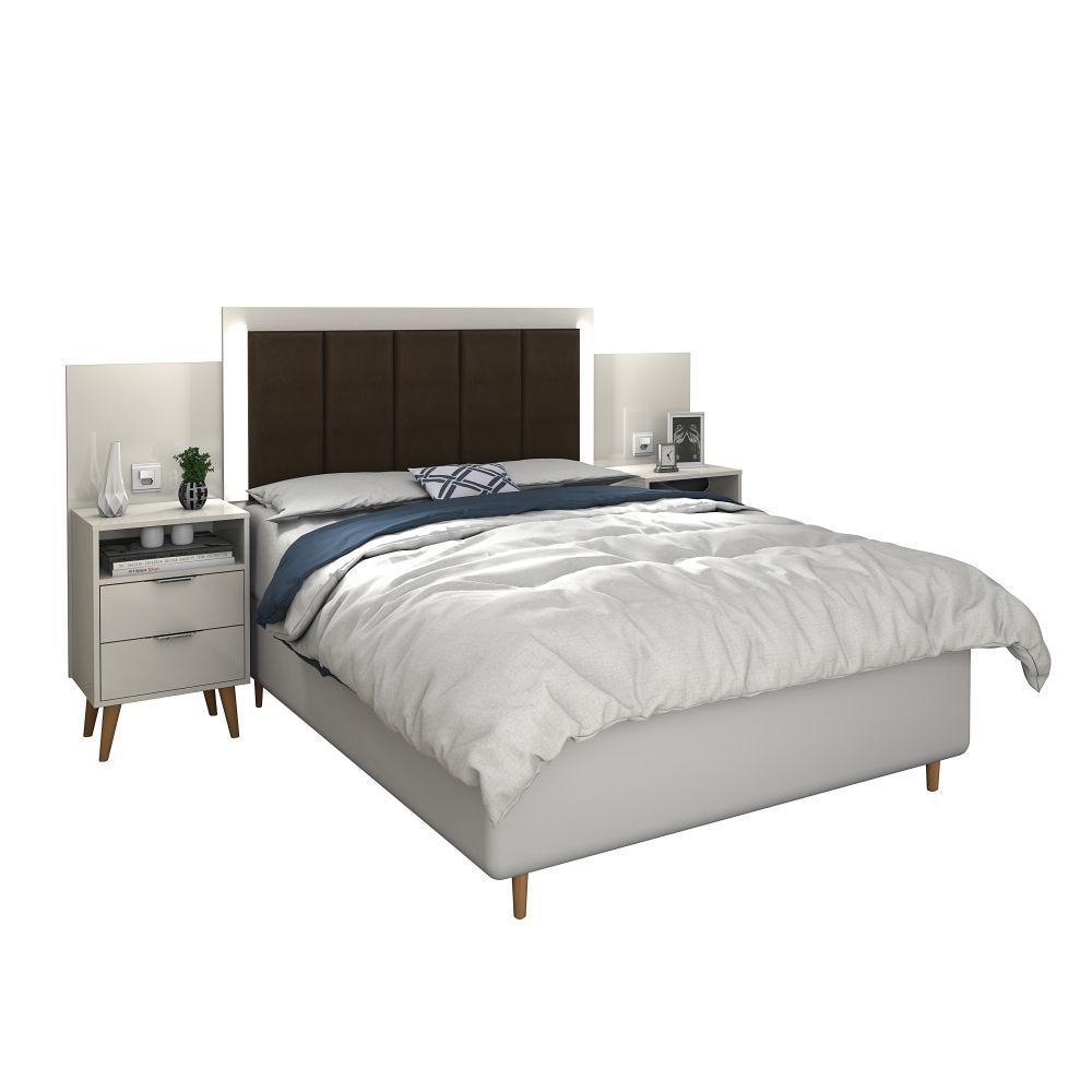 Cabeceira Extensível Bepan Com Mesa De Cabeceira Off White - 3