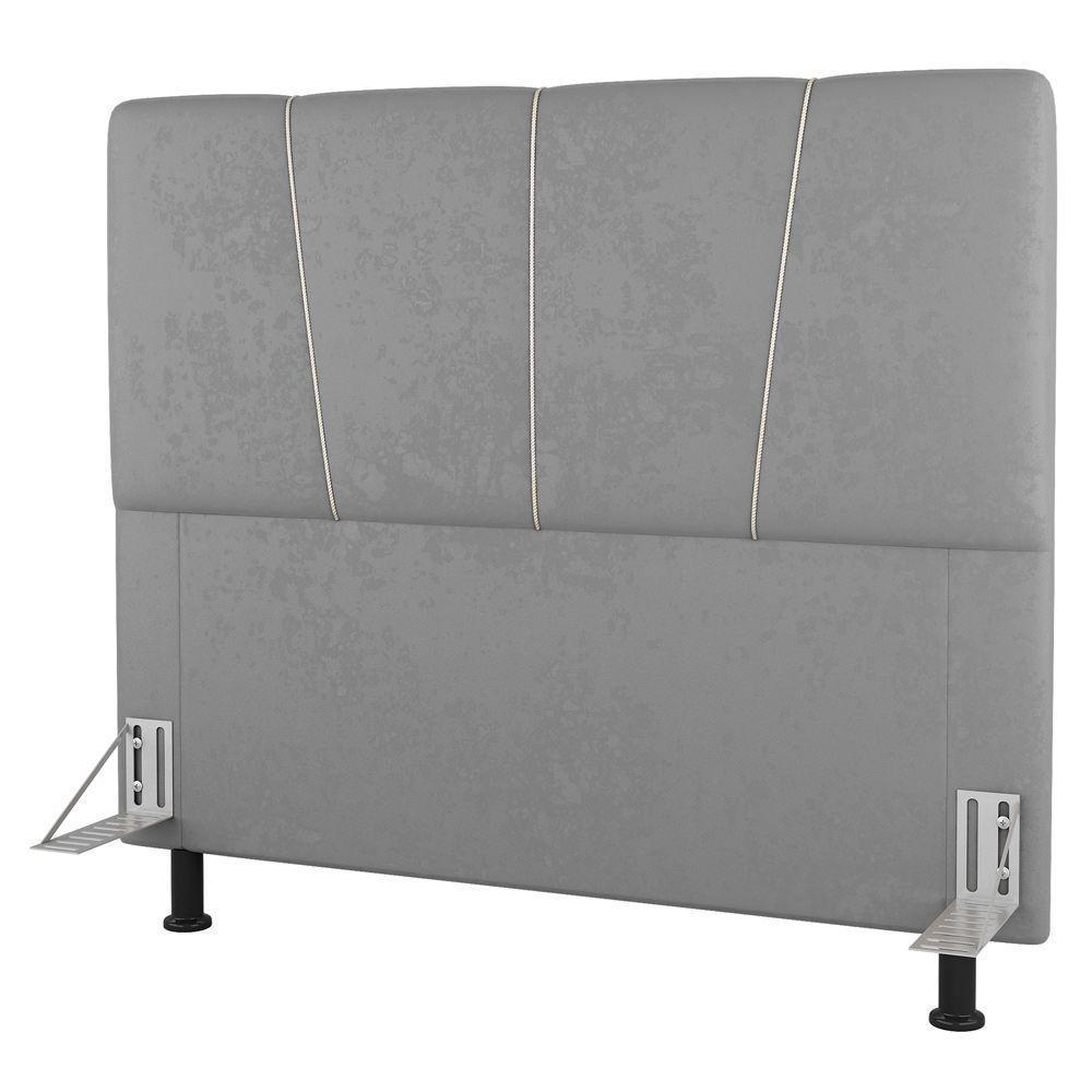 Cabeceira Cama Box Casal Queen Size Amber 160cm Estofada Linho Cinza Claro - Abmaza - 2