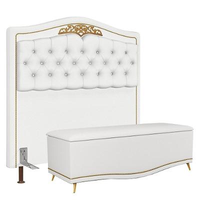 Cabeceira Casal King 195Cm Com Calçadeira Baú J02 Branco