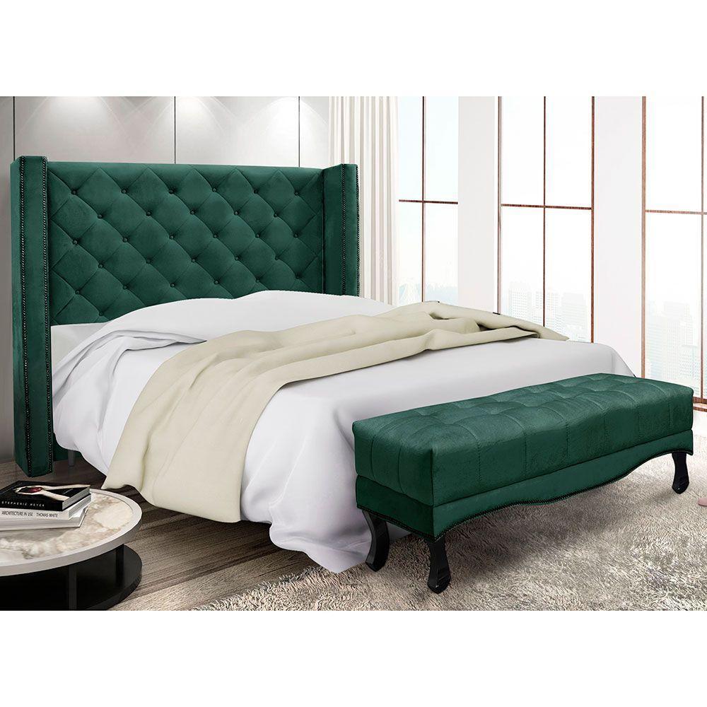 Kit Cabeceira E Calçadeira Solteiro 0,90M Verde Floresta - 8