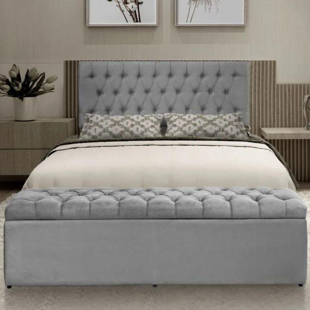 Painel Cabeceira Com Bau Dubai 1.93Mt Suede Cinza - 5