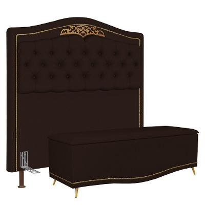 Cabeceira Casal King 195Cm Baú J02 Marrom Escuro