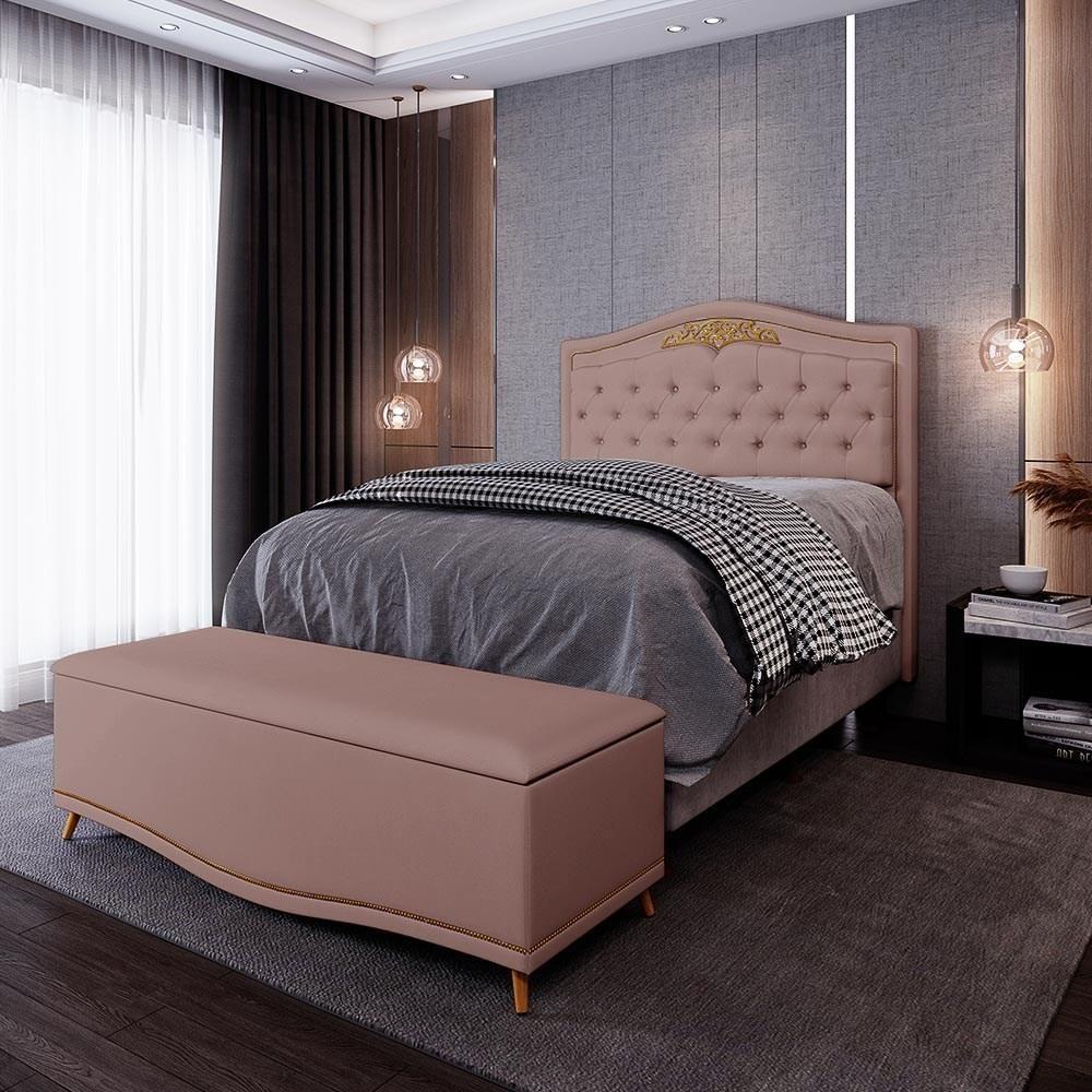 Cabeceira Cama Box Casal 140Cm C/ Calçadeira Baú J02 Rosê - 5