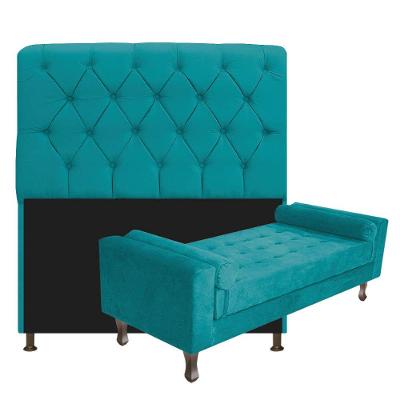 Cabeceira Lady e Recamier Félix 140 Cm Casal Azul Turquesa