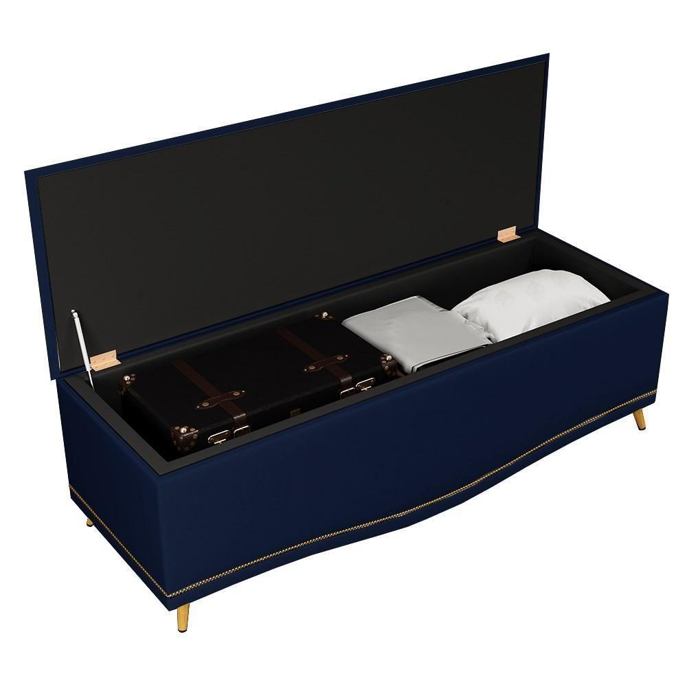 Cabeceira Cama Box Casal 140Cm C/ Calçadeira Baú J02 Azul - 4
