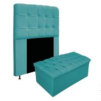 Kit Cabeceira e Calçadeira 90 Cm Solteiro Azul Turquesa - 2