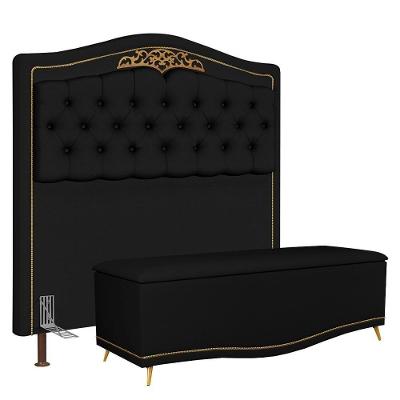 Cabeceira Casal King 195Cm Com Calçadeira Baú J02 Preto