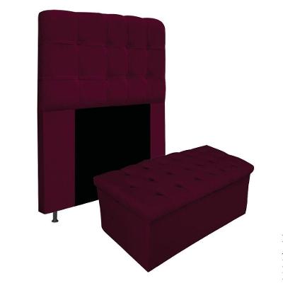 Kit Cabeceira E Calçadeira 90 Cm Solteiro Bordô