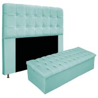 Kit Cabeceira E Calçadeira 195 Cm King Size Azul Tiffany - 1