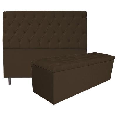 Kit Cabeceira E Calçadeira 140cm Casal Marrom