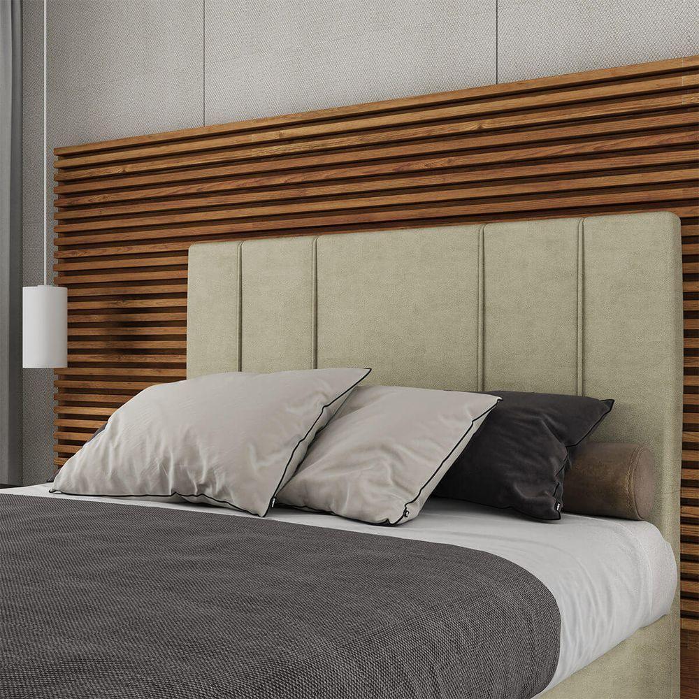 Cabeceira Estofada Casal King Size 195 Cm Venus Veludo Skybox Bege - 1