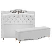 Kit Cabeceira E Calçadeira Yasmim 140cm Casal Branco - 1