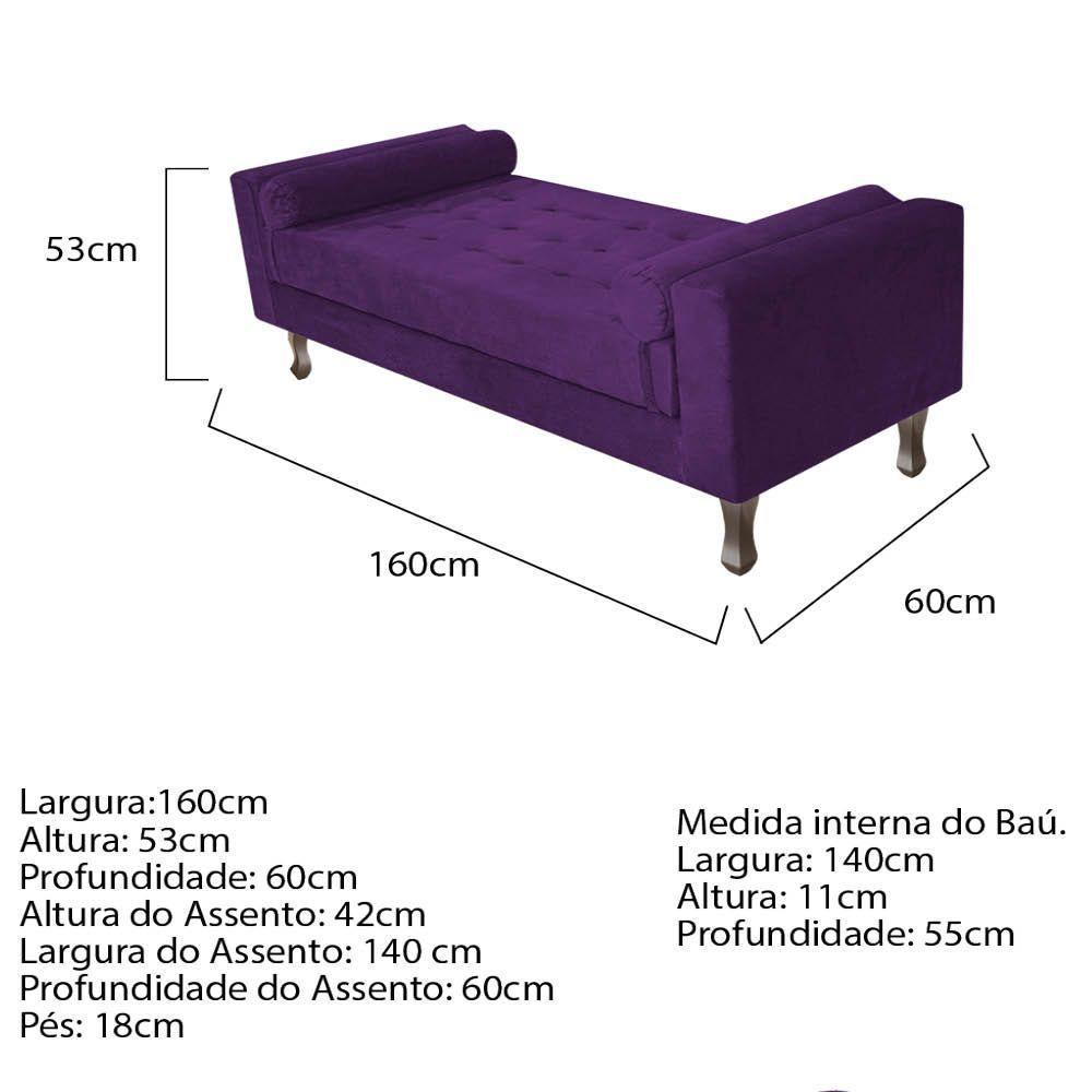 Kit Cabeceira Lady E Recamier Félix 160cm Roxo - 6
