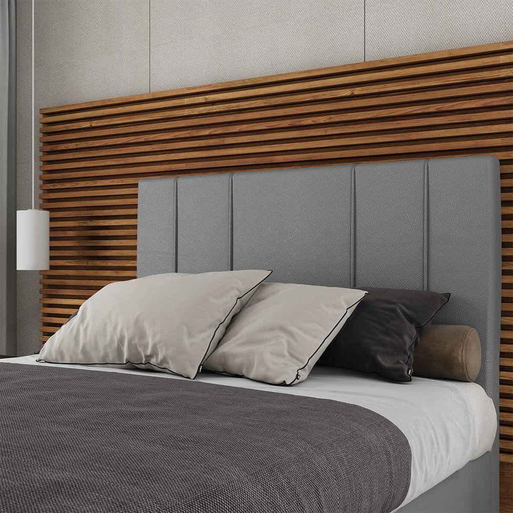 Cabeceira Estofada Casal 140 Cm Venus Corino Skybox Cinza - 1