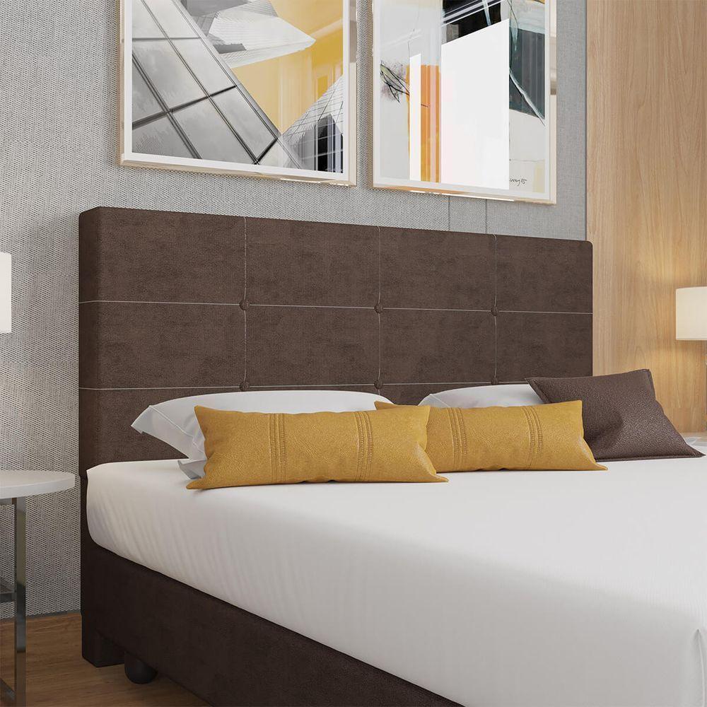 Cabeceira Estofada Casal King Size 195 Cm Terra Veludo Skybox Marrom - 1