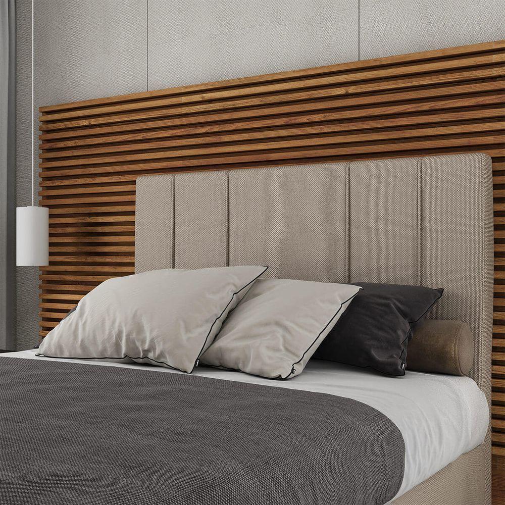 Cabeceira Estofada Casal King Size 195 Cm Venus Linho Skybox Bege - 1