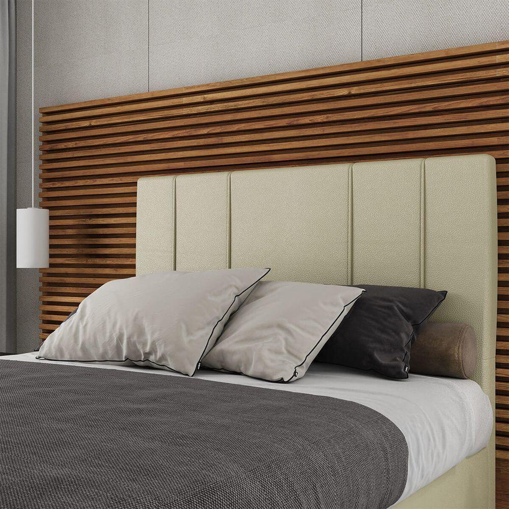 Cabeceira Estofada Casal 140 Cm Venus Corino Skybox Bege - 1