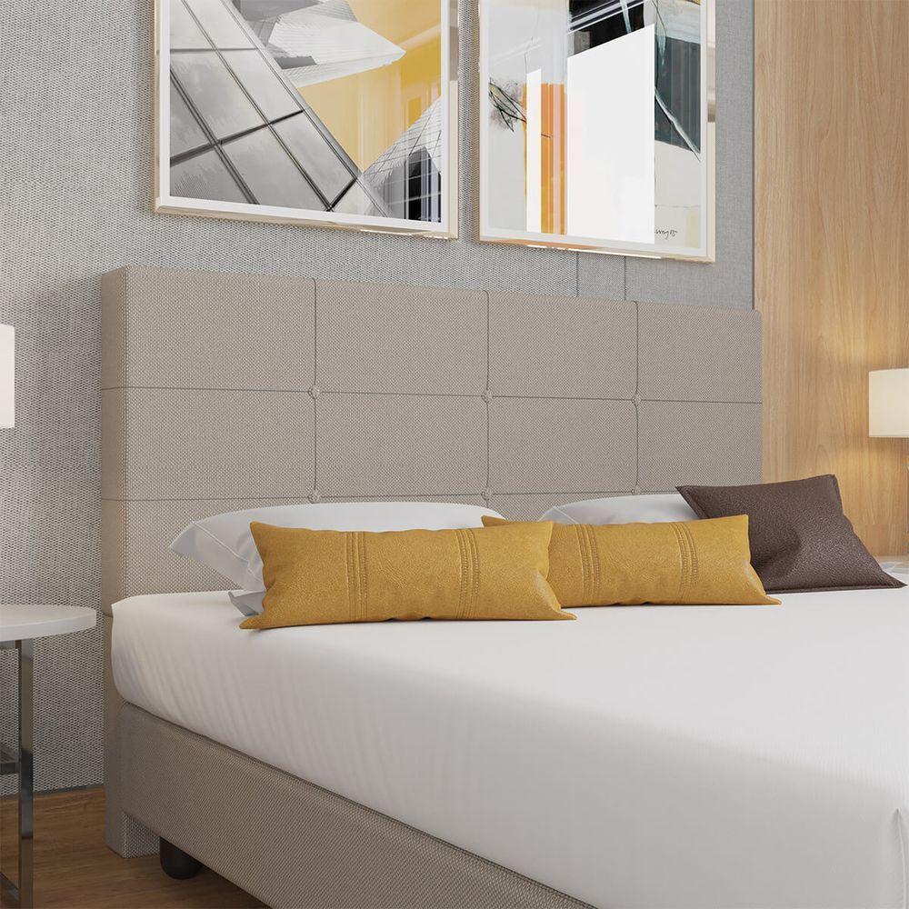 Cabeceira Estofada Casal King Size 195 Cm Terra Linho Skybox Bege - 1