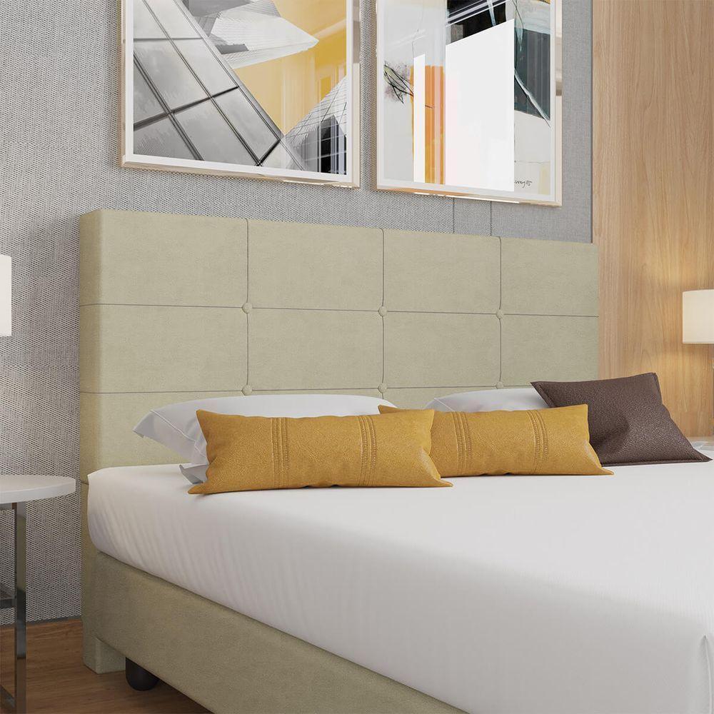 Cabeceira Estofada Casal King Size 195 Cm Terra Veludo Skybox Bege - 1