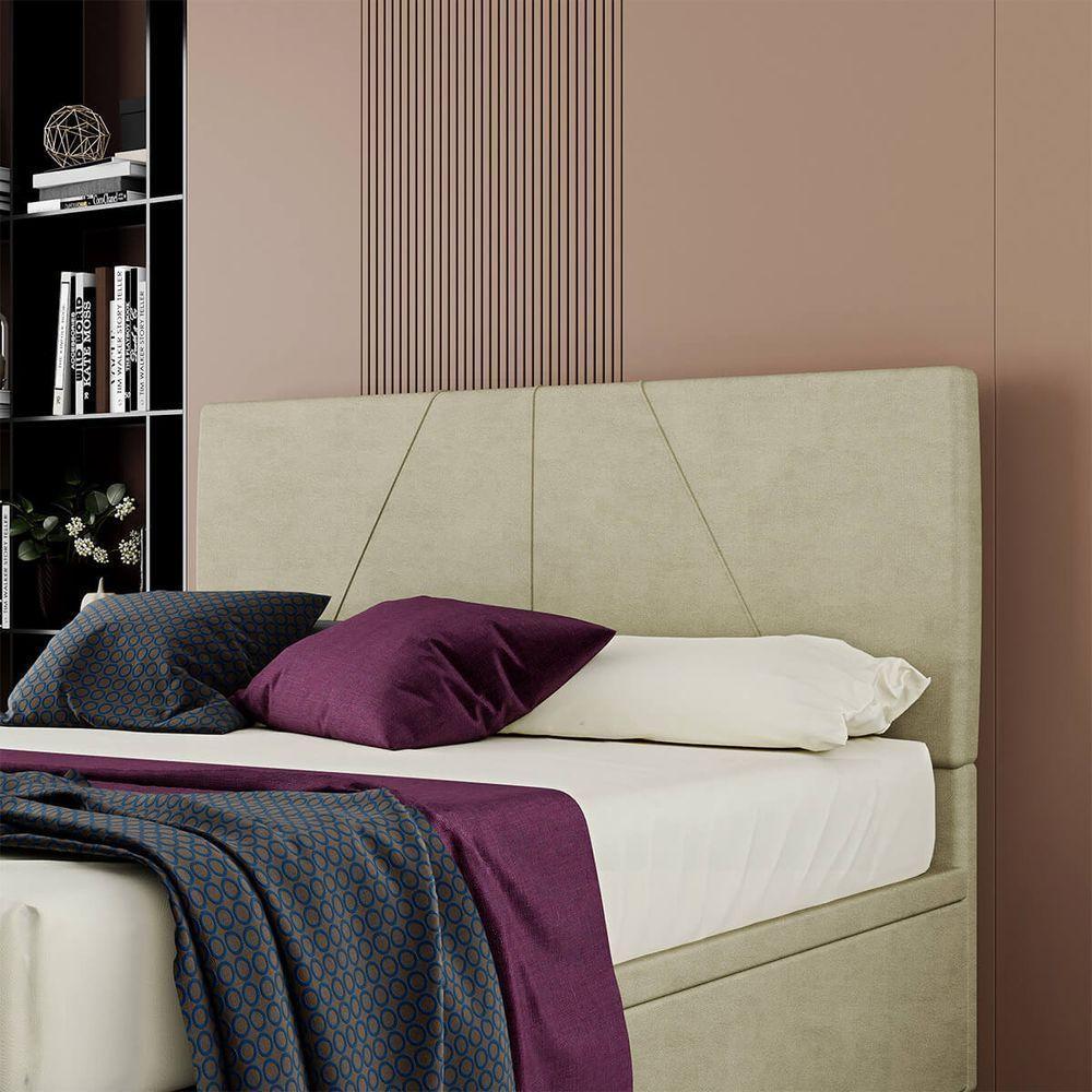 Cabeceira Estofada Casal 140 Cm Júpiter Veludo Skybox Bege - 1