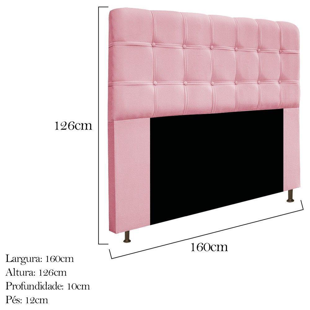 Cabeceira160 Cm Queen Size Com Botonê Suede Rosa Bebê - 2
