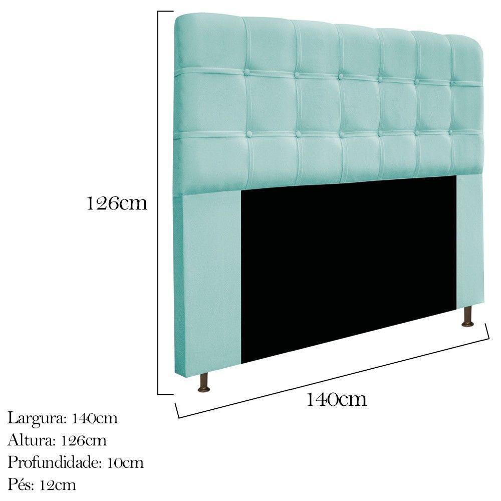 Cabeceira140 Cm Casal Com Botonê Suede Azul Tiffany - 2