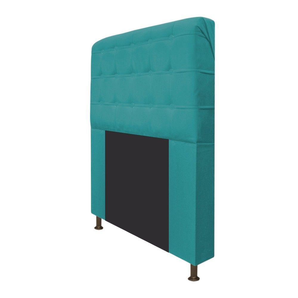 Cabeceira Dama 140 Cm Casal Com Botonê Suede Azul Turquesa - 1
