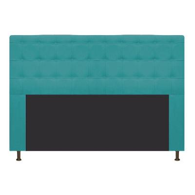 Cabeceira Dama 140 Cm Casal Com Botonê Suede Azul Turquesa