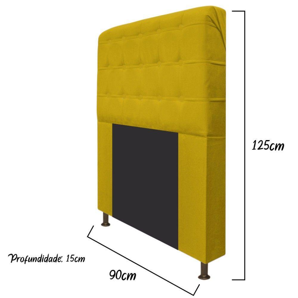 Cabeceira Dama 90 Cm Solteiro Com Botonê Suede Amarelo - 2
