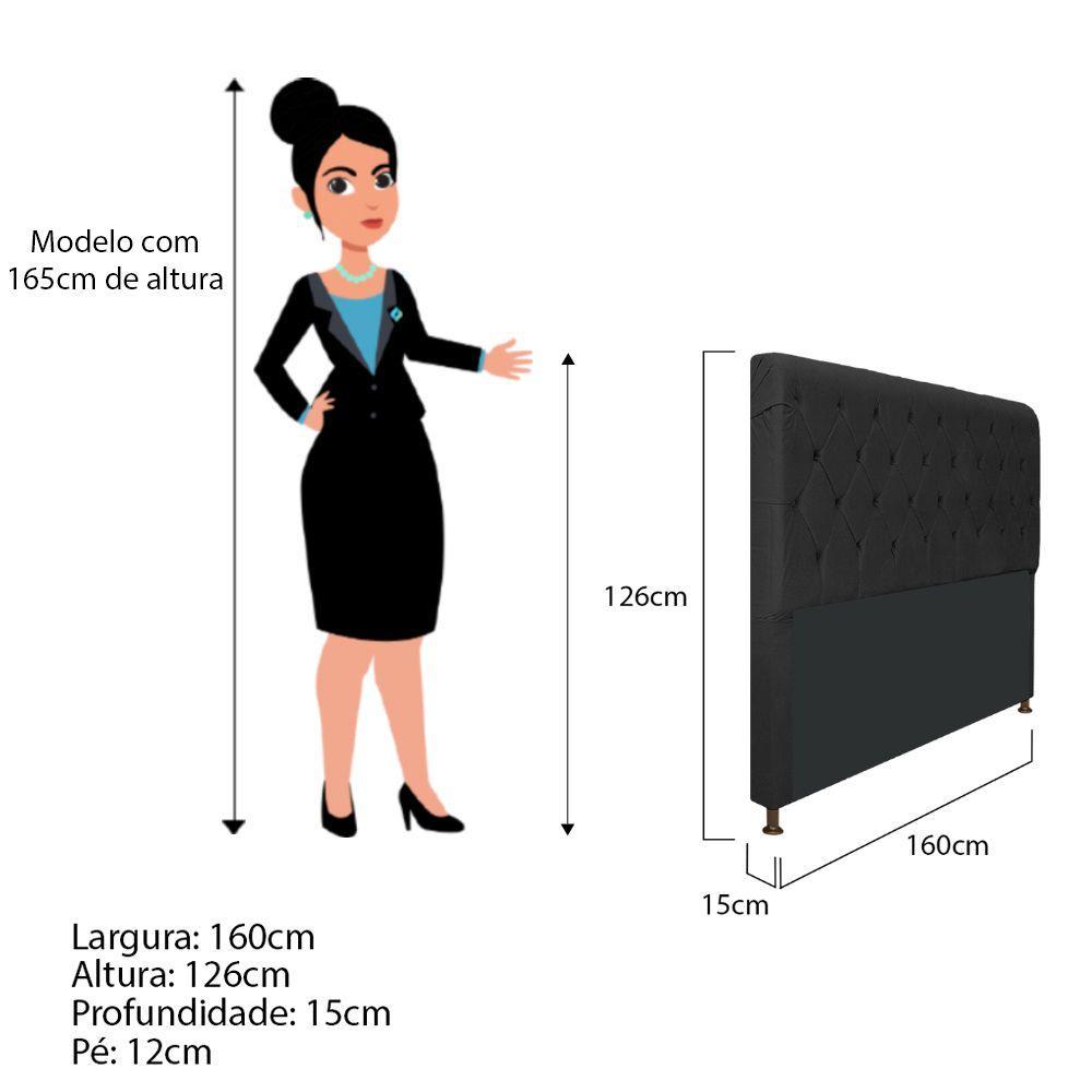 Cabeceira Cristal 160 Cm Queen Size Com Capitonê Suede Preto - 2