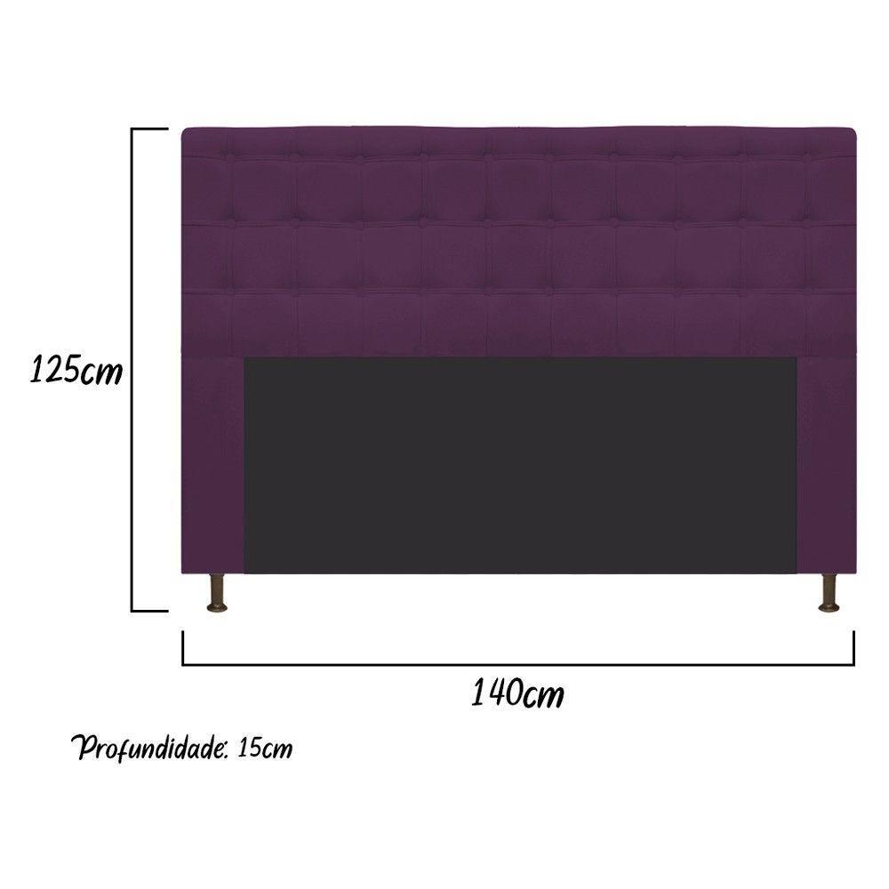Cabeceira Dama 140 Cm Casal Com Botonê Suede Roxo - 2