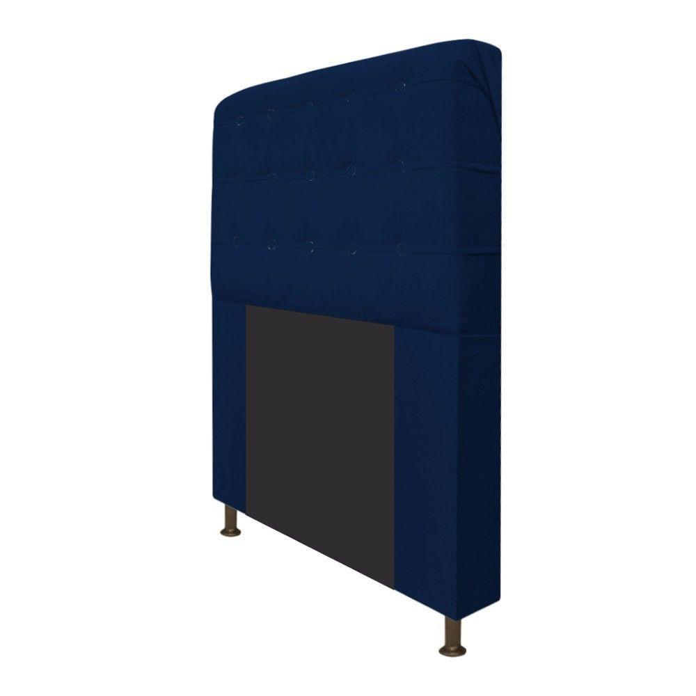 Cabeceira Dama 140 Cm Casal Com Botonê Suede Azul Marinho - 1